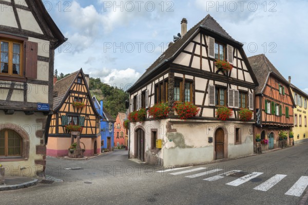 Half-timbered houses passing through Niedermorschwihr, Ellsass