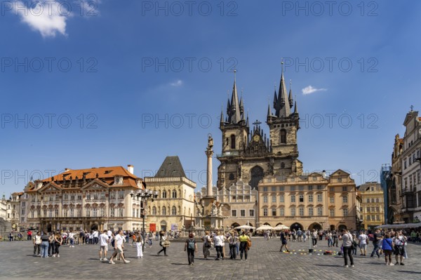 St. Mary's Column and Tyn Church on Old Town Square in Prague's Old Town, Prague, Czech Republic