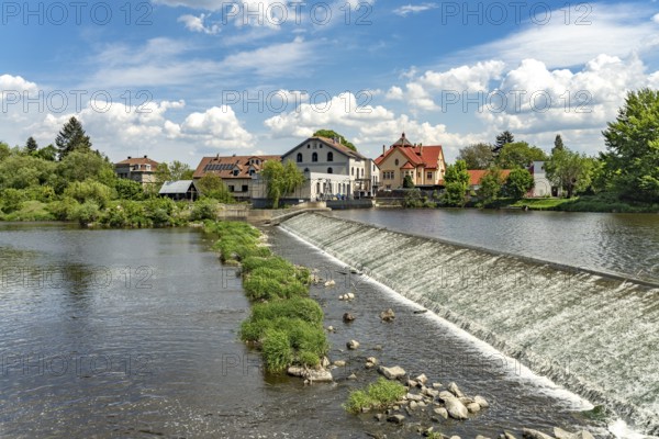 Weir on the Berounka River in Prague, Czech Republic