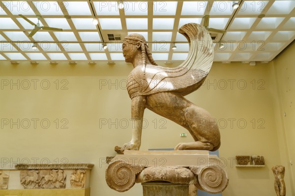 The Sphinx of the Naxier at the Delphi Archaeological Museum, UNESCO World Heritage Site in Delphi, Greece