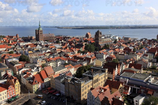 City panorama from above, Stralsund, Hanseatic City of Stralsund, Vorpommern-RÃ¼gen District, Mecklenburg-Western Pomerania, Germany