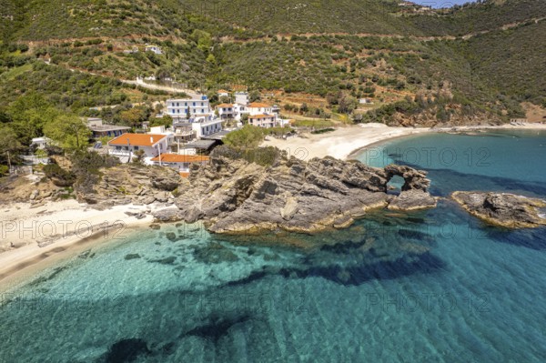 Kalamos beach seen from the air, Euboea or Evia island, Greece