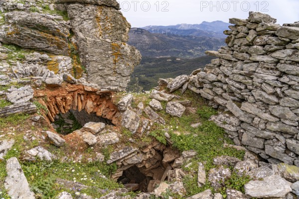 At the prehistoric Drakospita dragon houses on Mount Ochi near Styra, the island of Euboea or Evia, Greece