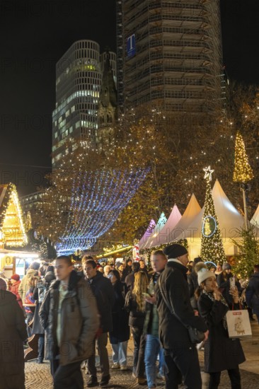 Christmas market on Breitscheidplatz, at the Memorial Church, Christmas decoration, light decoration, in Berlin, Germany