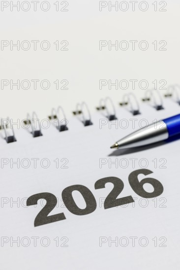 Ringbook calendar, calendar sheet for the year 2026 with a blue pencil next to it