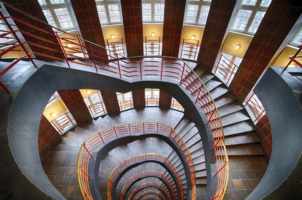 Interior view, staircase, round, Sprinkenhof office building, Free and Hanseatic City of Hamburg, Germany