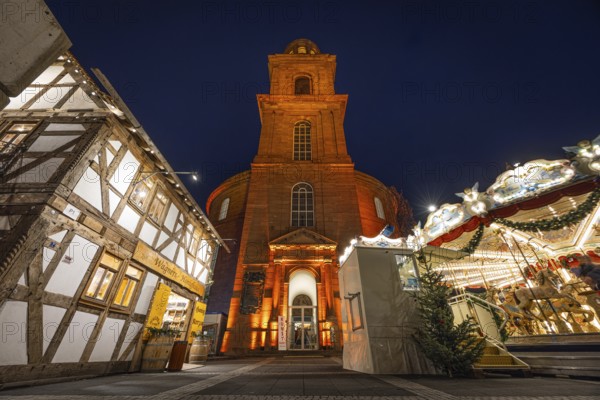 On the occasion of Orange Day, the international day against violence against woman on 25.11.2025, numerous buildings in Frankfurt am Main were illuminated in orange, including St. Paul's Church, Frankfurt am Main, Hesse, Germany Germany