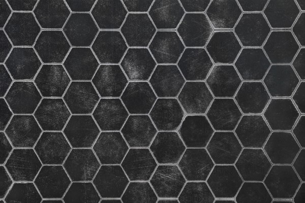 A black surface featuring a hexagonal pattern, highlighting a textured look. This design offers a contemporary feel suitable for backgrounds, flooring, or artistic projects