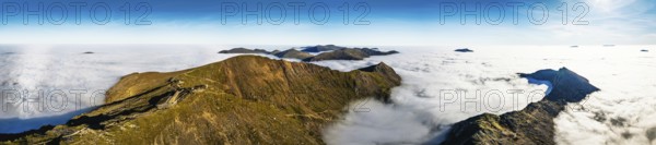 Snowdon Massif from a drone, Snowdon Range, Snowdonia, North Wales, UK