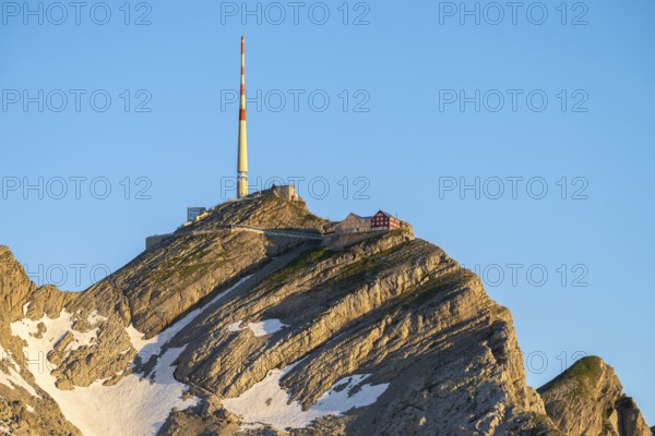 Summit of SÃ¤ntis with Berggasthof Alter SÃ¤ntis, Alpstein, Appenzell, Switzerland