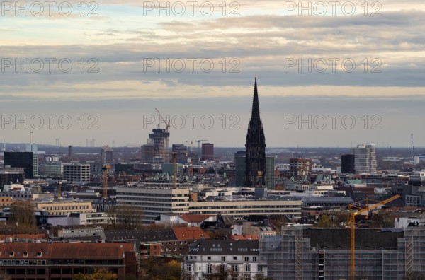 Elbtower building ruin, planned by Signa Holding, René Benko, insolvency doctor, St. Nikolai Memorial, church, church tower, Free and Hanseatic City of Hamburg, Germany