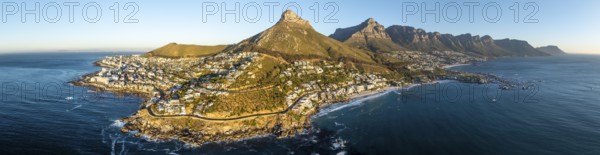 Cityscape, Aerial View, Ocean with Bantry Bay, Clifton Beach, Camps Bay and Lion's Head, Cape Town, South Africa