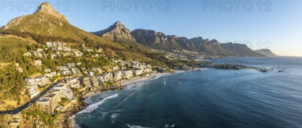 Cityscape, Aerial View, Ocean and Clifton Beach, Camps Bay and Lion's Head, Cape Town, South Africa