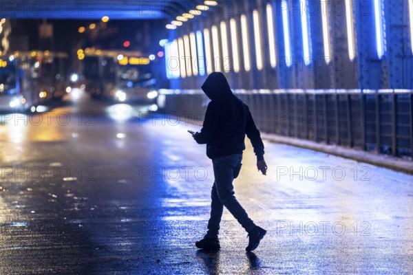 The main train station in Essen, bus station, am Europaplatz, pedestrian crossing, traffic light, North Rhine-Westphalia, Germany