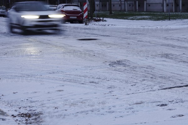 Winter, slippery roads with snow and ice, slippery roads, Germany