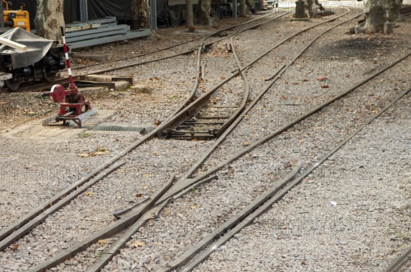 Railway tracks on which the historic Soller train runs from Palma to Soller and Port de Soller, Majorca, Spain