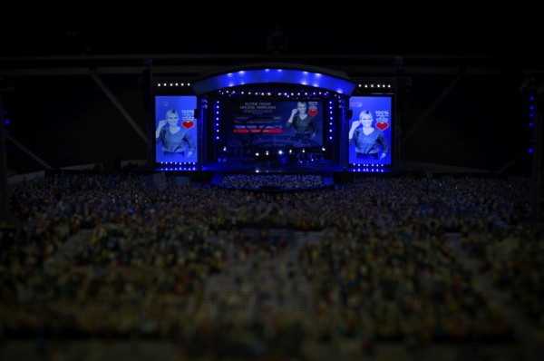Interior shot, replica of the Helene Fischer benefit concert, play of colors, in favor of A Heart for Children, Helene Fischer Stadium, miniature picture, night shot, Miniature Wonderland, Free and Hanseatic City of Hamburg, Germany