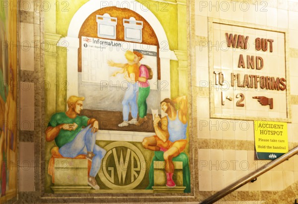 Stairwell mural, Exeter St Davids railway station, Exeter, Devon, England, UK by Bridget Green also known as Bridget Hall 1992
