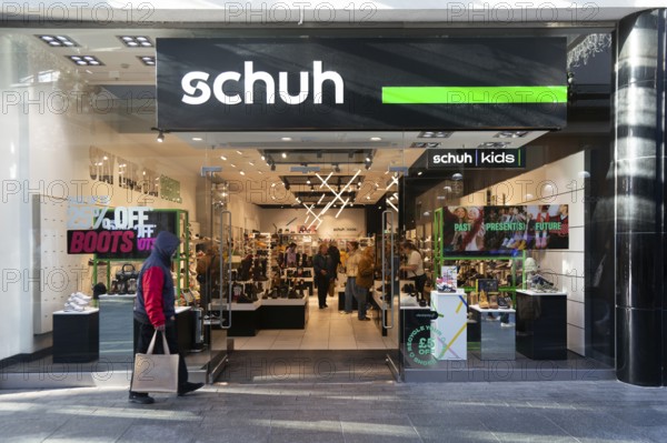 Schuh shop store in city centre shopping area, Princesshay, Exeter, Devon, England, UK