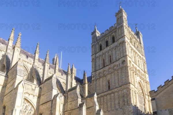 Norman architecture South Tower, Exeter cathedral church, Exeter, Devon, England, UK