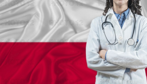 Medical professional on Poland flag. Healthcare and wellness in Poland, Concept