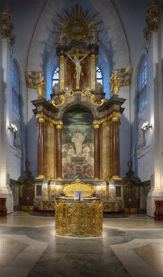 Interior view, choir, altar, main evangelical church of St. Michaelis, Michel for short, Free and Hanseatic City of Hamburg, Germany