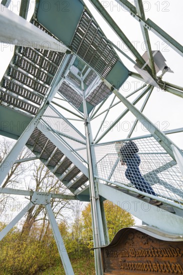 Side view of the stairs within a metal tower, DÃ¼rrenmettstetten observation tower, Sulz am Neckar, Germany