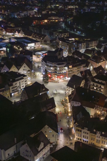 Night view of a city with illuminated squares and streets, Nagold, Calw district, Germany