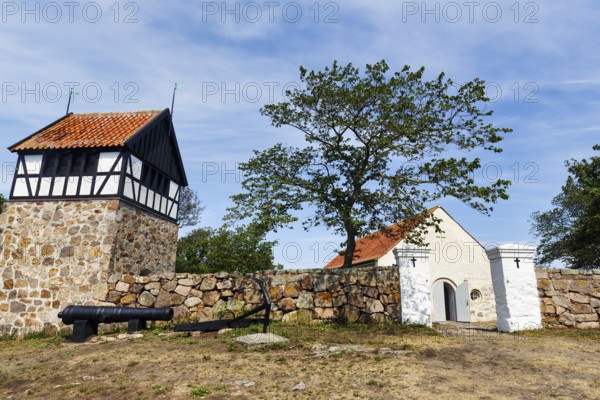Former gunsmith, converted into a church, free-standing bell tower, ChristiansÃ¸, Christiansö, Ertholmene, Pea Islands, Bornholm, Denmark