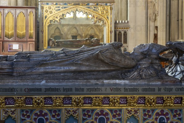 Memorial tomb effigy Bishop Edward Stafford died 1419, Exeter cathedral church, Exeter, Devon, England, UK