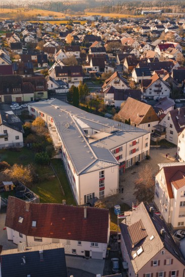 Bird's eye view of the roof landscape of a residential area with typical regional architectural style, Althengstett, Calw district, Germany