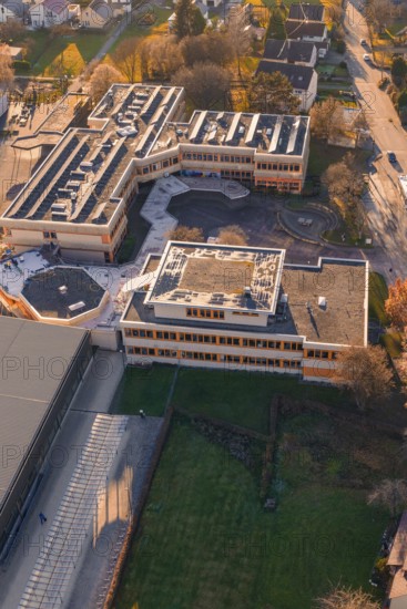 Aerial view of a large building complex with clear architectural lines, Althengstett, Calw district, Germany