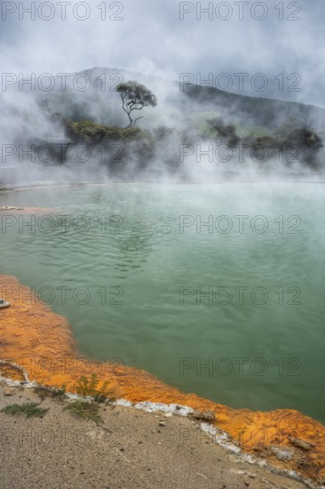 The champagne pool in the Waiotapu geothermal area (Wai-O-Tapu) . Waiotapu, Waikato, North Island, New Zealand