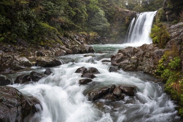 Tawhai Falls Waterfall (Gollum's Pool) . Where the Lord of the Rings film trilogies was filmed. Long exposure, blurred. Tongariro National Park, North Island, New Zealand