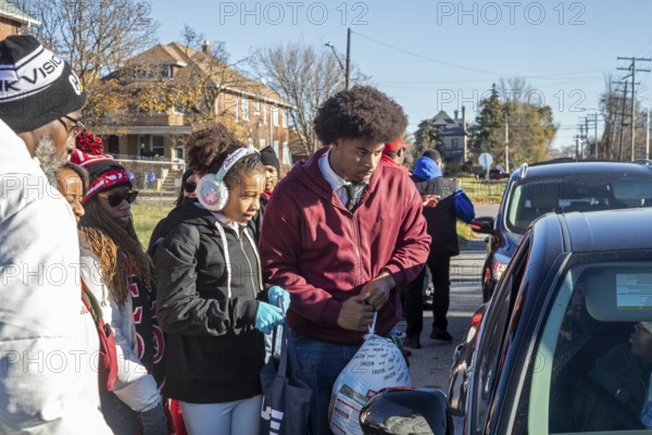 Detroit, Michigan, USA - 22 November 2025 - The Kappa Detroit Foundation distributed frozen turkeys and bags of food for Thanksgiving. The distribution was done by members of the Kappa Alpha Psi Fraternity and members of other African-American fraternities and sororities