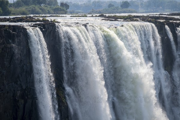 Water plunges into the depths, Victoria Falls with gorge, Zambezi, Zimbabwe