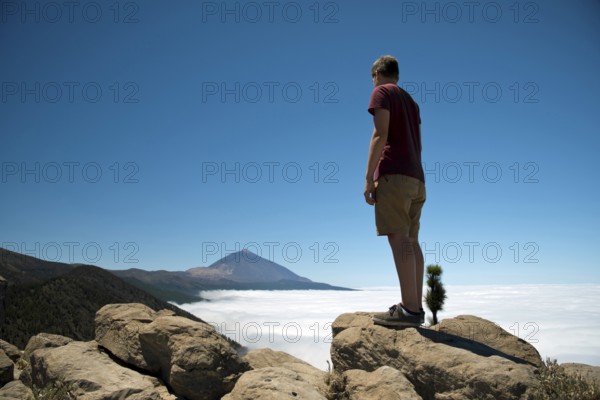 Europe, Spain, Canary Islands, Tenerife, Teide National Park, panorama from Las Canadas del Teide to Pico de Teide, 3718m