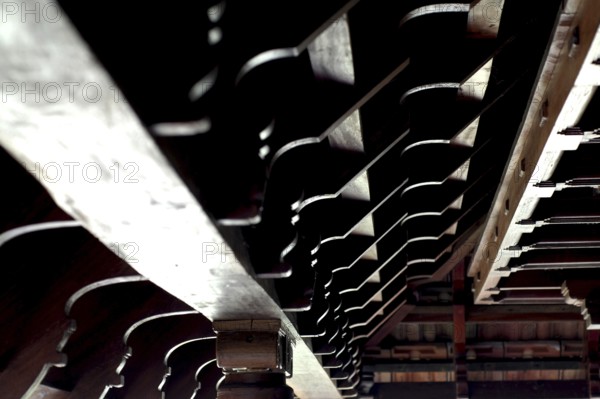 Close-up of wooden roof structure, Heritage Hotel Privacy, Vembanad Lake, Kerala, India