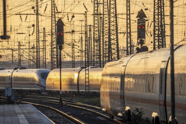 ICE trains on the tracks west of Dortmund Central Station, North Rhine-Westphalia, Germany