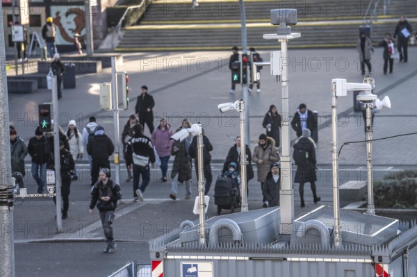Downtown Dortmund, in front of the main train station, the police have set up comprehensive video surveillance to prevent and investigate crimes, crime, North Rhine-Westphalia, Germany
