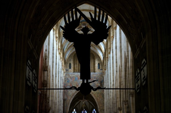 Interior view, Archangel Michael by Ulfert Jansen in the Arch of Our Lady of Ulm, Ulm MÃ¼nster, Ulm, Baden-WÃ¼rttemberg, Germany