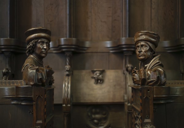 Interior view, picture carving in the choir stalls, Our Lady of Ulm, Ulm, Baden-WÃ¼rttemberg, Germany