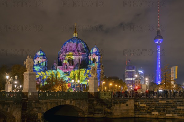 Festival of Lights Cathedral and TV Tower Berlin Germany