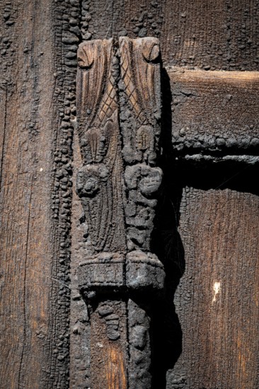 Carving, decorative element, Garmo Stave Church, Maihaugen open-air museum with houses and objects from farms in Gudbrandsdal, Lillehammer on Lake MjÃ¸sa, Innlandet Municipality, Norway