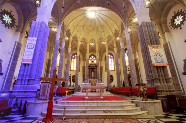 Nuestra Senora de los Remedios Cathedral, magnificent church interior with illuminated altar, UNESCO World Heritage Old Town of San Crstobal de La Laguna, La Laguna, Tenerife, Canary Islands, Spain