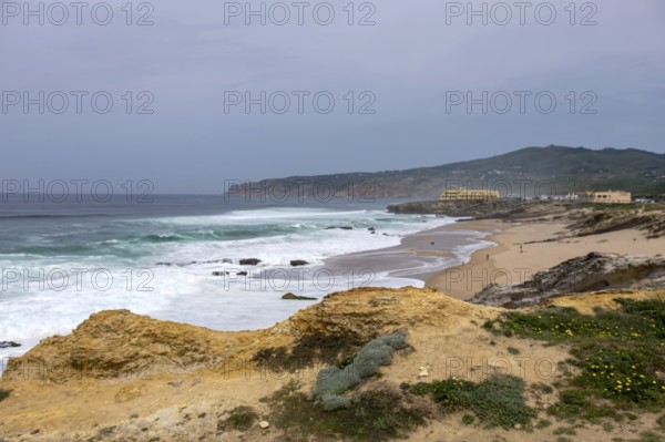 Praia da Cresmina, Fortaleza do Guincho in the background, today a 5 star hotel, Portugal
