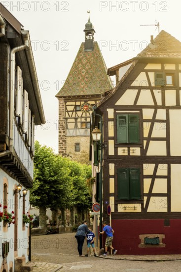 Picturesque village with half-timbered houses, Bergheim, Haut-Rhin, Alsace, France