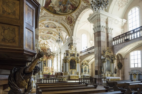 Interior view, church, Notre-Dame de l'Assomption, Rouffach, Haut-Rhin Department, Alsace, France