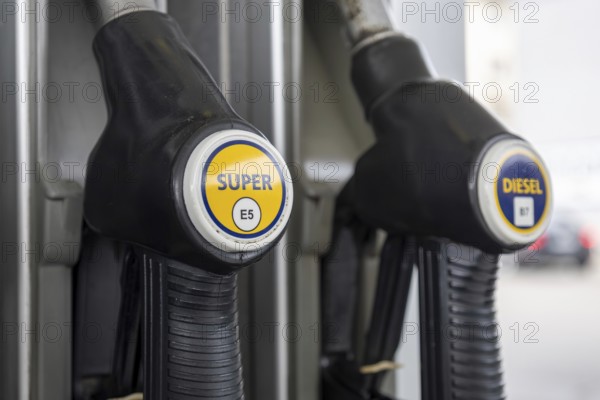 Close-up of a gas pump with gas and diesel