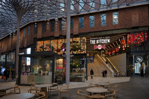 Interior view, cinema, cinema, Kinopolis, The Kitchen, shops, passers-by, shopping mall, Westfield, Hamburg-Ãœberseequartier, Free and Hanseatic City of Hamburg, Germany